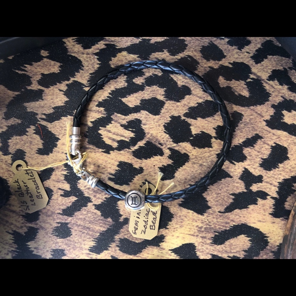 Gemini Black Leather Bracelet
